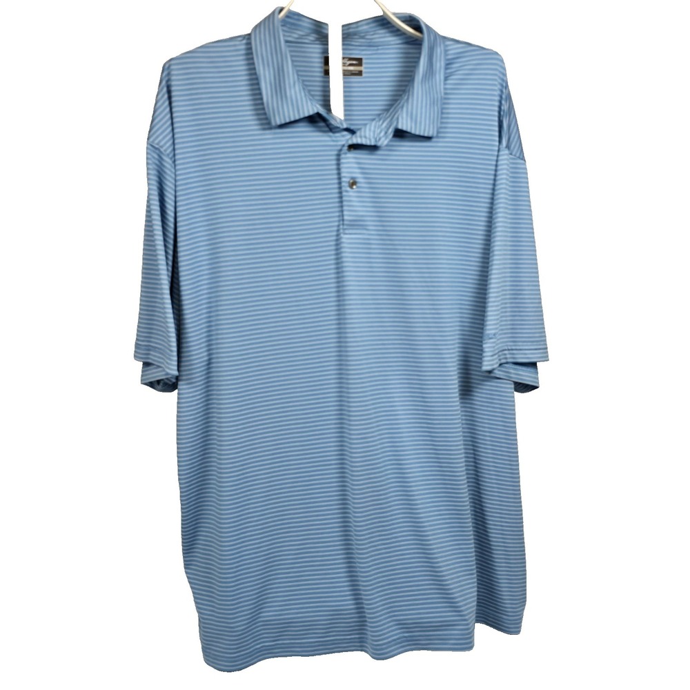 Ben Hogan Performance Mens Polo Shirt Blue/White Thin-Stripes Short Sleeve 3XL